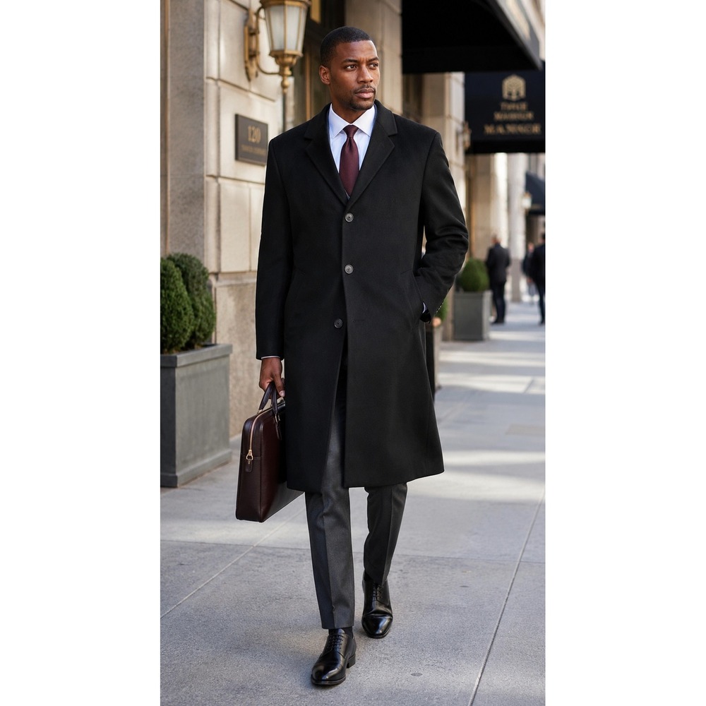 Jos A Bank Signature 100% Cashmere Black Overcoat Topcoat Mens 46R